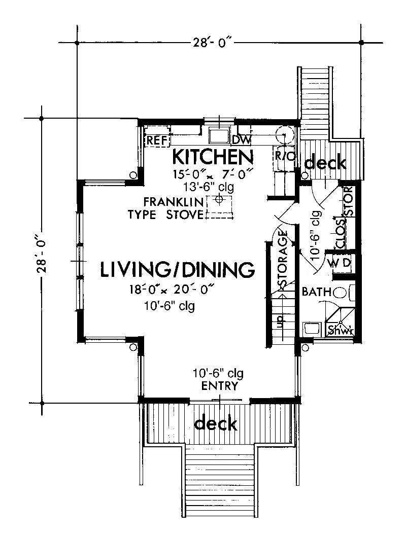 Contemporary House Plan First Floor - Lone Cabin Rustic Vacation Home 072D-1035 - Shop House Plans and More