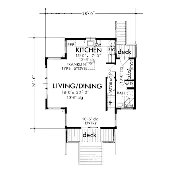 Modern House Plan First Floor - Lone Cabin Rustic Vacation Home 072D-1035 - Shop House Plans and More