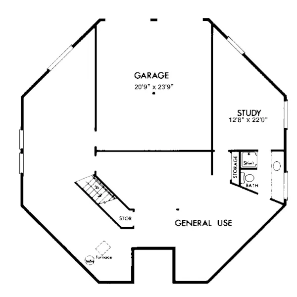 Ranch House Plan Lower Level Floor - Roger Place Rustic Home 072D-1076 - Shop House Plans and More