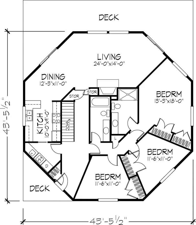 Traditional House Plan First Floor - Hidden Forest Vacation Home 072D-1087 - Search House Plans and More