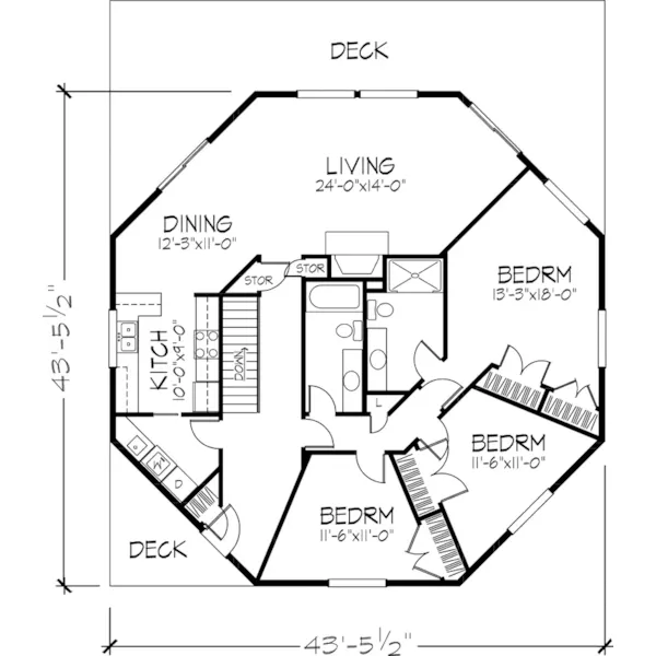 Contemporary House Plan First Floor - Hidden Forest Vacation Home 072D-1087 - Search House Plans and More