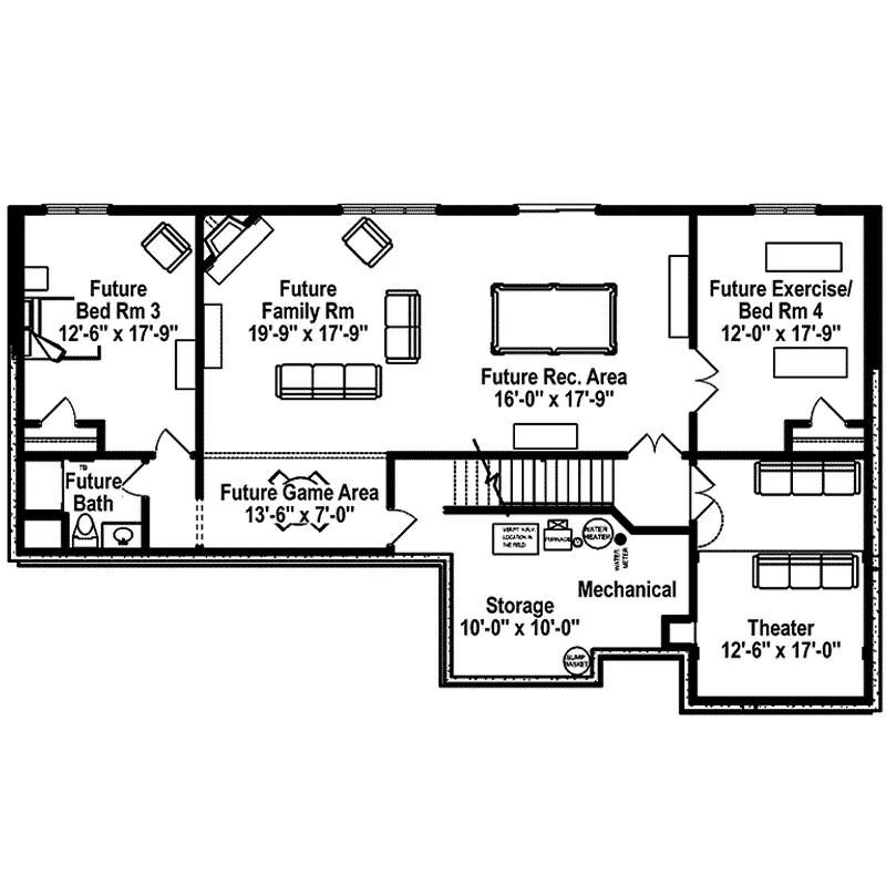 Arts & Crafts House Plan Lower Level Floor - Green Orchard Ranch Home 072D-1108 - Search House Plans and More