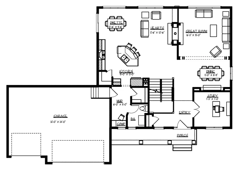 European House Plan First Floor - Kehrsbrook Craftsman Home 072D-1109 - Search House Plans and More