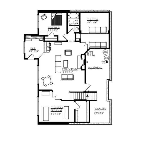 Cabin & Cottage House Plan Lower Level Floor - Onesto Craftsman Home 072D-1111 - Shop House Plans and More