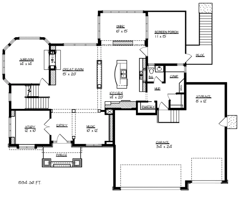 Cabin & Cottage House Plan First Floor - Cobb Bluff Craftsman Home 072D-1114 - Search House Plans and More