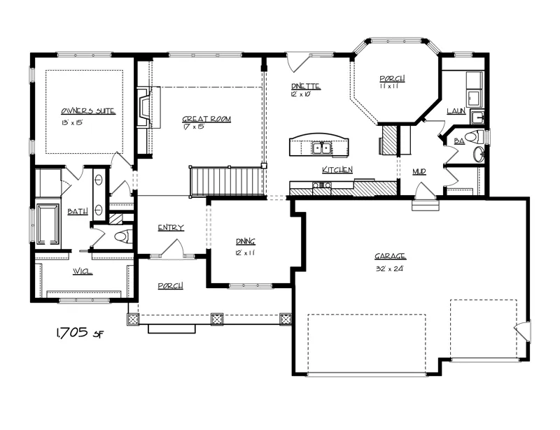 English Cottage House Plan First Floor - Ulysses Craftsman Home 072D-1124 - Shop House Plans and More