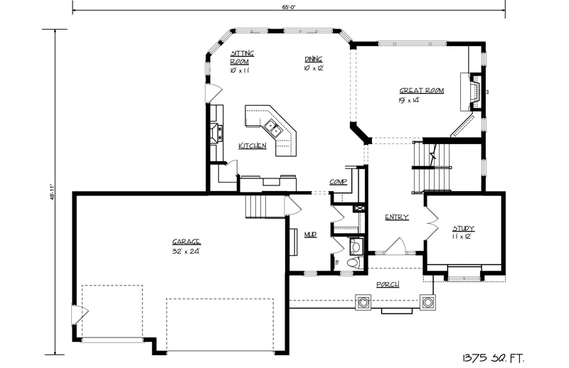 Early American House Plan First Floor - Buckner Hollow Craftsman Home 072D-1126 - Search House Plans and More