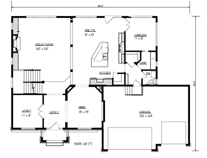 English Cottage House Plan First Floor - Buckhorn Hollow Craftsman Home 072D-1128 - Search House Plans and More