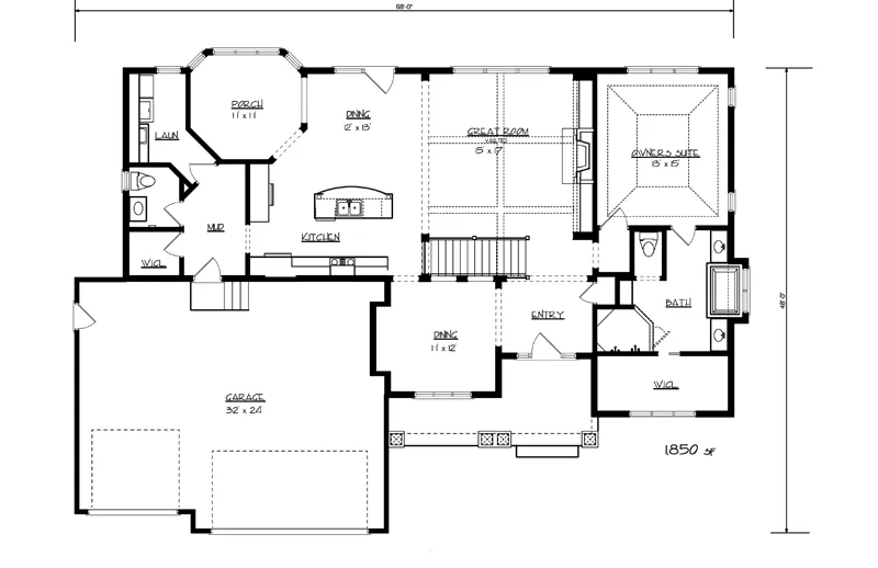 Traditional House Plan First Floor - Lambeth Ranch Home 072D-1129 - Shop House Plans and More