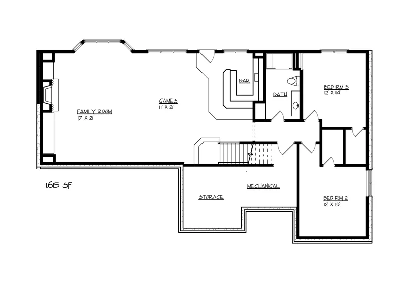 Traditional House Plan Lower Level Floor - Lambeth Ranch Home 072D-1129 - Shop House Plans and More