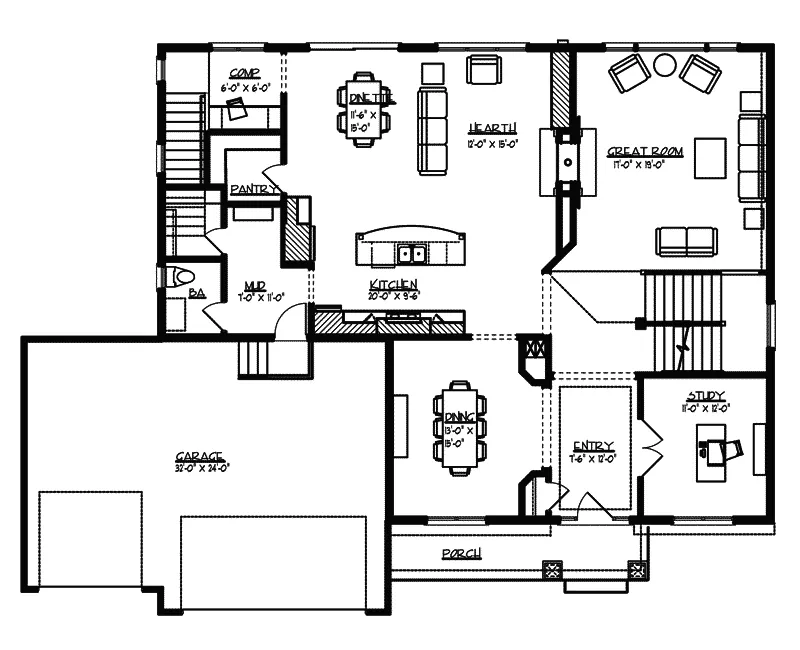 Craftsman House Plan First Floor - Annapolis Luxury Craftsman Home 072S-0002 - Search House Plans and More