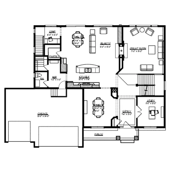 Arts & Crafts House Plan First Floor - Annapolis Luxury Craftsman Home 072S-0002 - Search House Plans and More