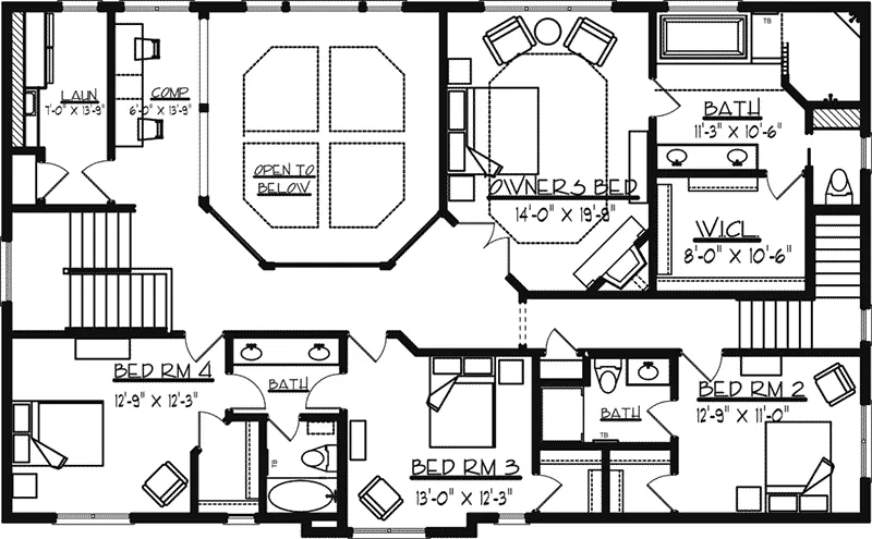 Arts & Crafts House Plan Second Floor - Edsel Arts And Crafts Home 072S-0003 - Search House Plans and More