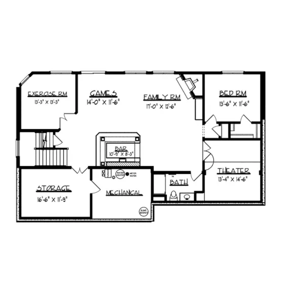 Traditional House Plan Lower Level Floor - Edsel Arts And Crafts Home 072S-0003 - Search House Plans and More