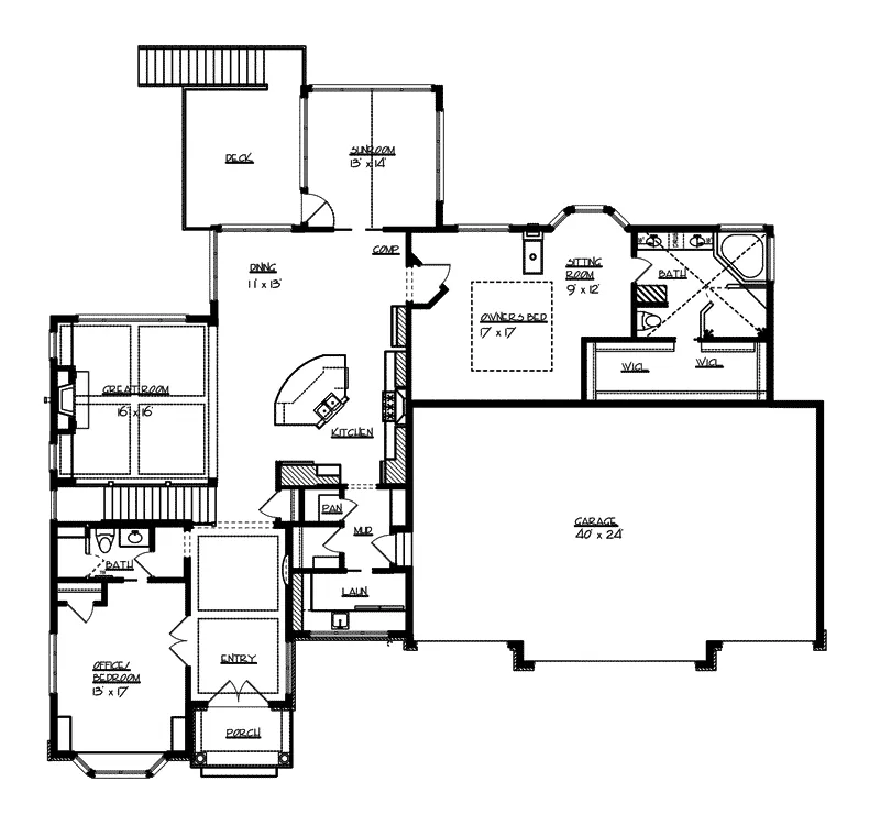 Colonial House Plan First Floor - Oaktimber Luxury Ranch House | Modern Ranch House Plan
