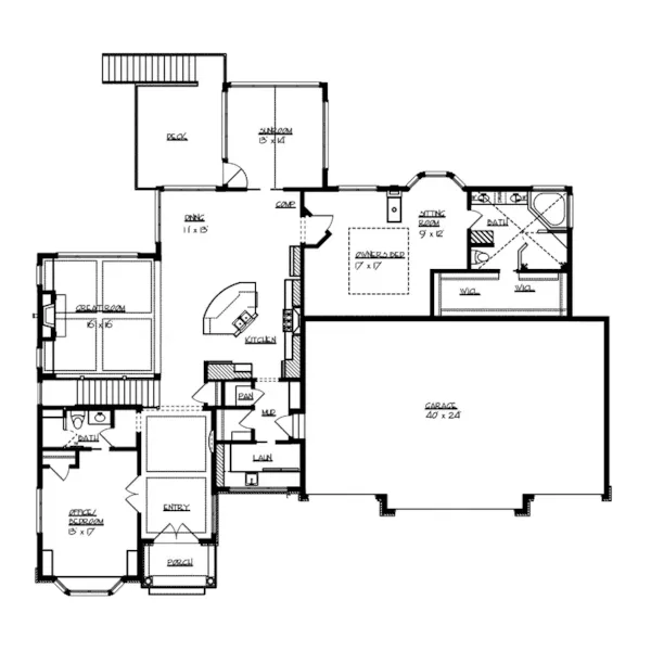 Ranch House Plan First Floor - Oaktimber Luxury Ranch House | Modern Ranch House Plan