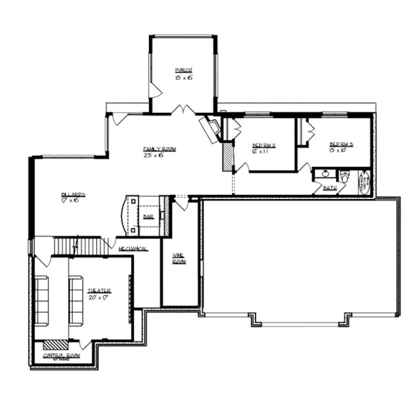 Luxury House Plan Lower Level Floor - Oaktimber Luxury Ranch House | Modern Ranch House Plan