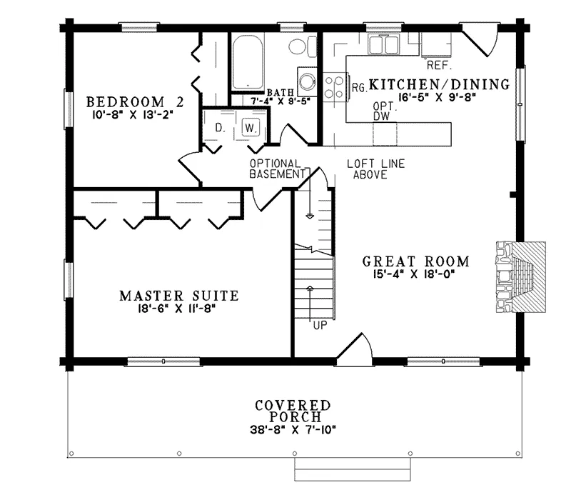 Cabin & Cottage House Plan First Floor - Lodge Point Acadian Cottage 073D-0001 - Shop House Plans and More