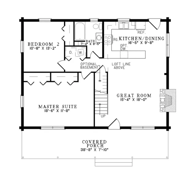 Cabin & Cottage House Plan First Floor - Lodge Point Acadian Cottage 073D-0001 - Shop House Plans and More