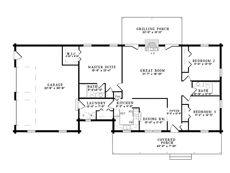 Acadian House Plan First Floor - Log Hollow Rustic Ranch Home 073D-0003 - Shop House Plans and More