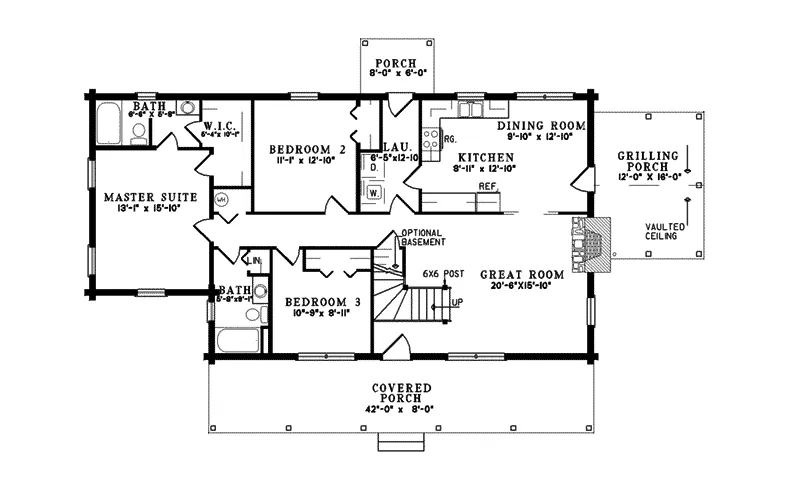 Rustic House Plan First Floor - Cobb Creek Rustic Log Home 073D-0004 - Search House Plans and More