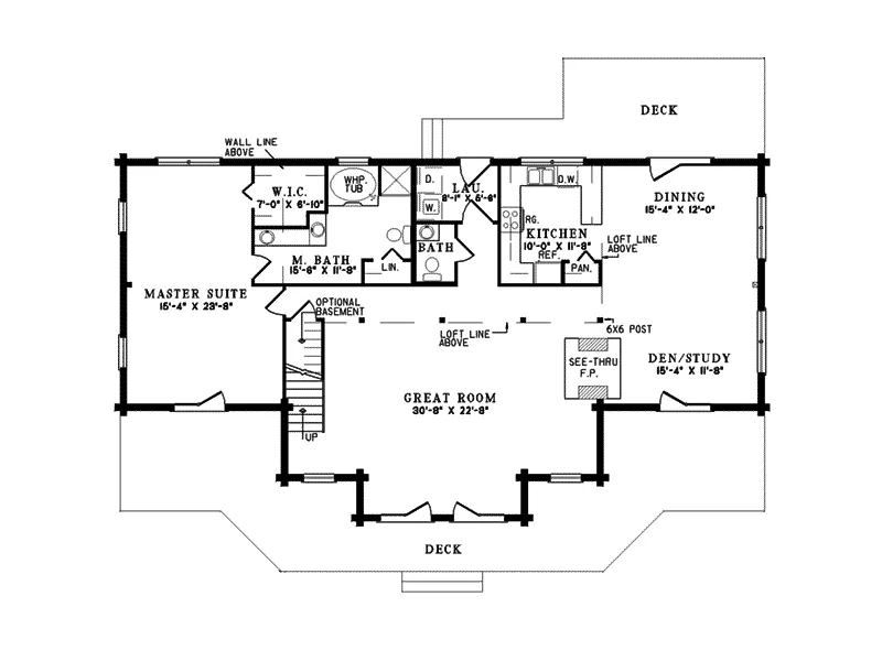 Southern House Plan First Floor - Kivalina Contemporary Log Home 073D-0009 - Search House Plans and More
