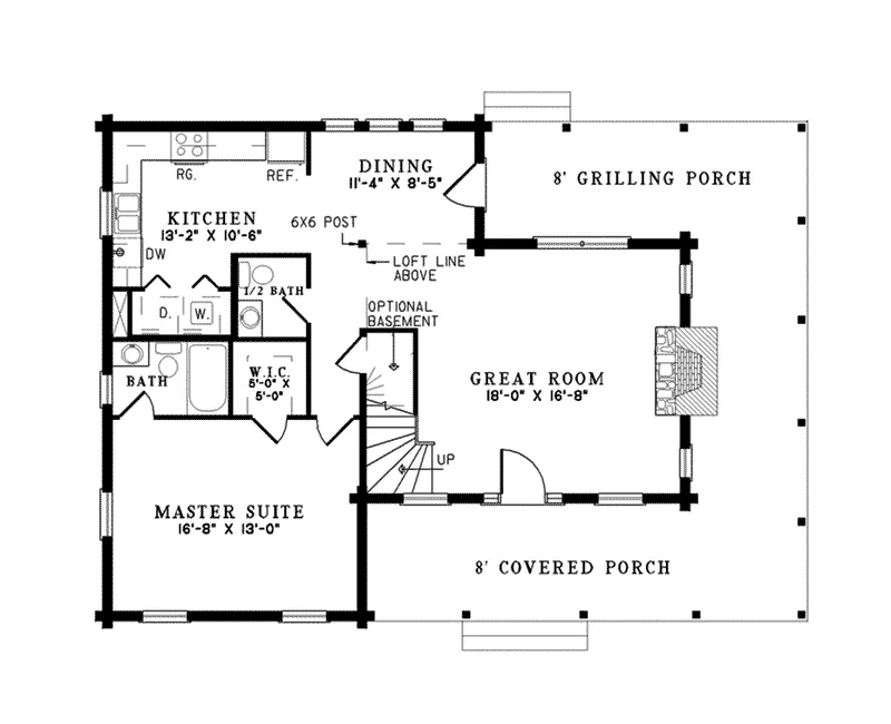 Farmhouse Plan First Floor - Nelson Lagoon Log Home 073D-0015 - Shop House Plans and More