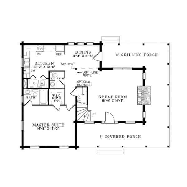 Cabin & Cottage House Plan First Floor - Nelson Lagoon Log Home 073D-0015 - Shop House Plans and More