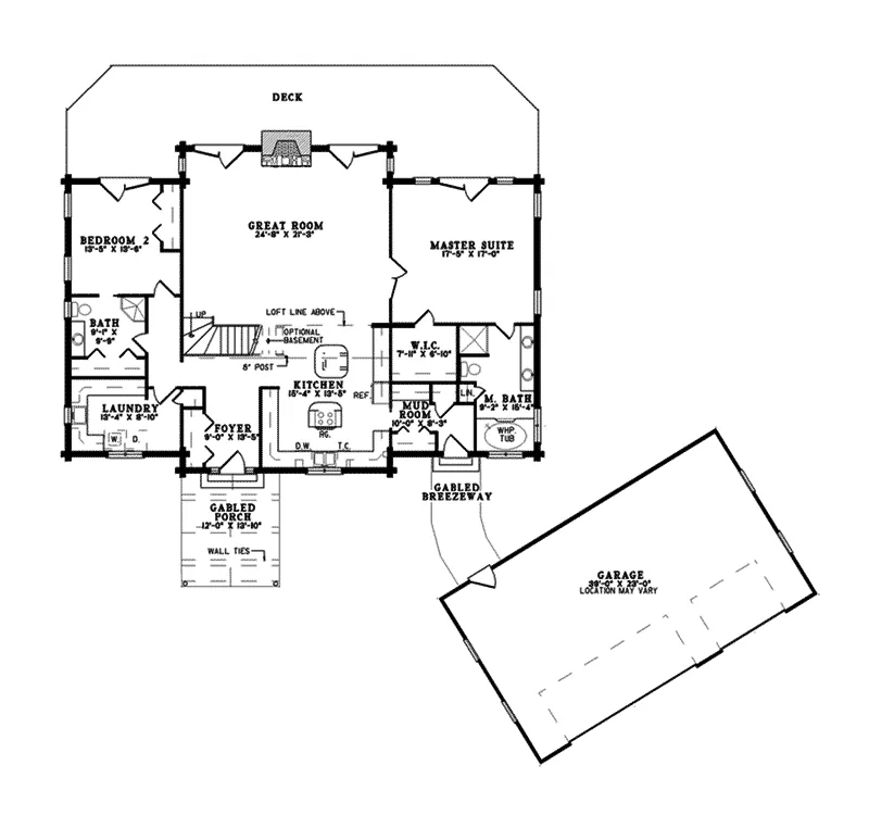 Cabin & Cottage House Plan First Floor - Kayak Island Log Home 073D-0017 - Search House Plans and More