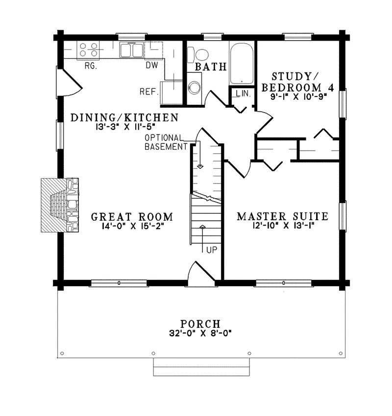 Southern House Plan First Floor - Alaska Rustic Home 073D-0019 - Search House Plans and More