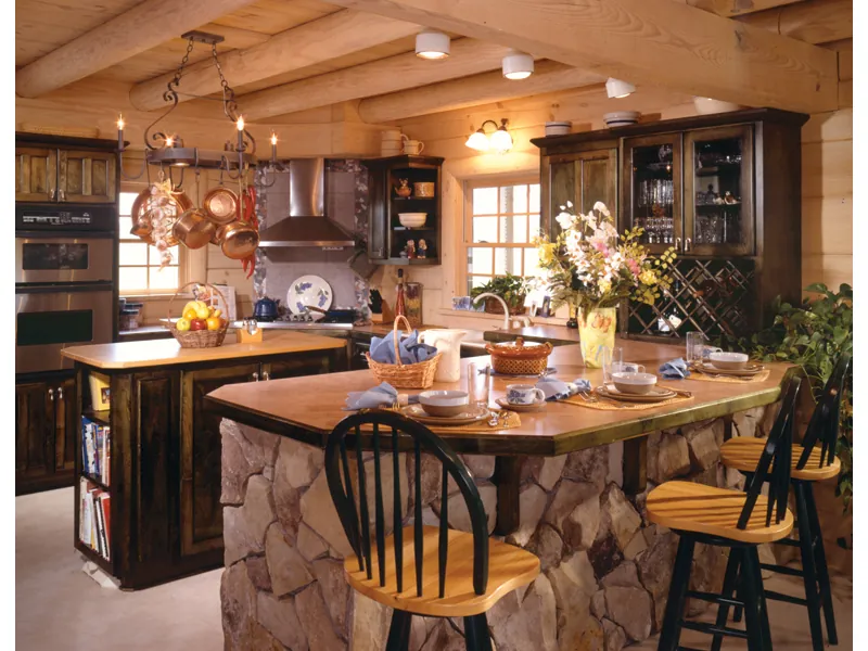 Vacation House Plan Kitchen Photo 01 - Sitka Rustic Country Log Home 073D-0021 - Shop House Plans and More