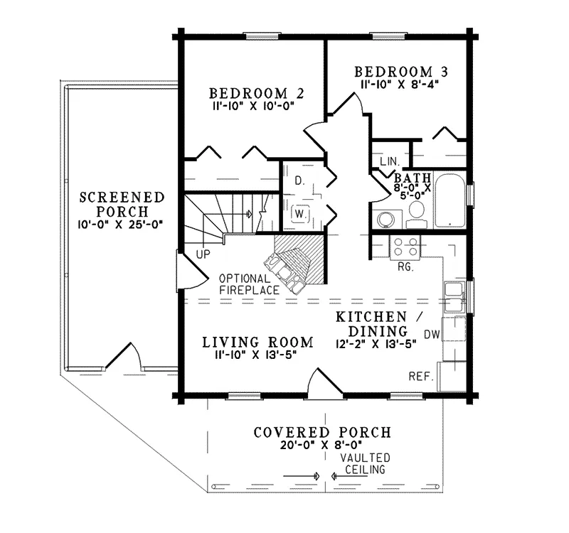 Lake House Plan First Floor - Elfin Cove Log Cabin Home 073D-0023 - Search House Plans and More