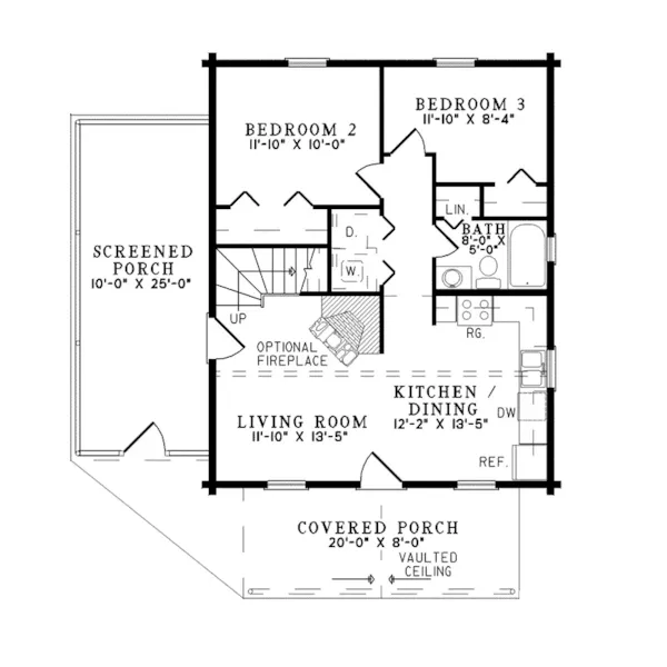 Lake House Plan First Floor - Elfin Cove Log Cabin Home 073D-0023 - Search House Plans and More