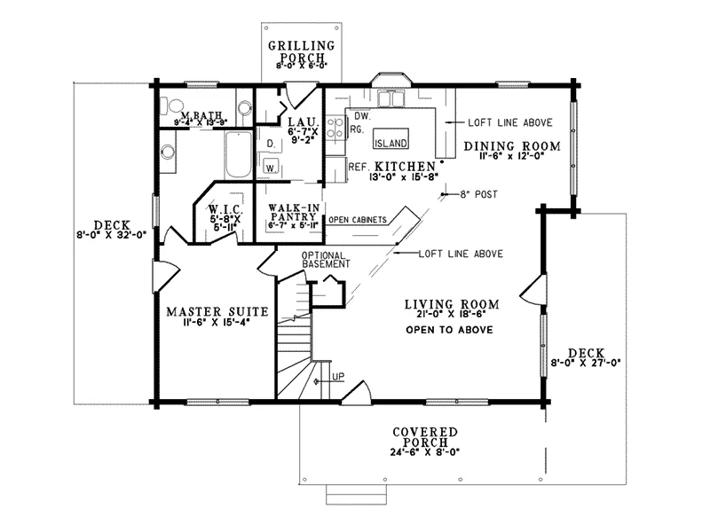 Acadian House Plan First Floor - Steamboat Mountain Log Home 073D-0025 - Shop House Plans and More