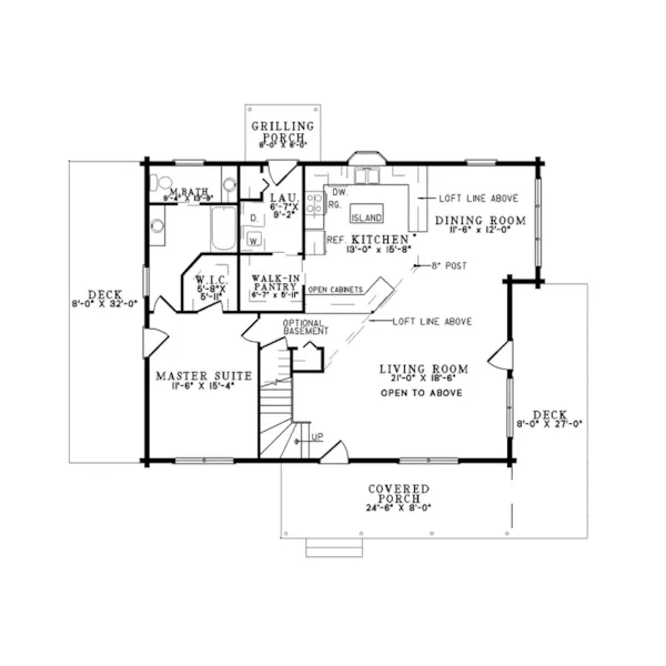 Acadian House Plan First Floor - Steamboat Mountain Log Home 073D-0025 - Shop House Plans and More