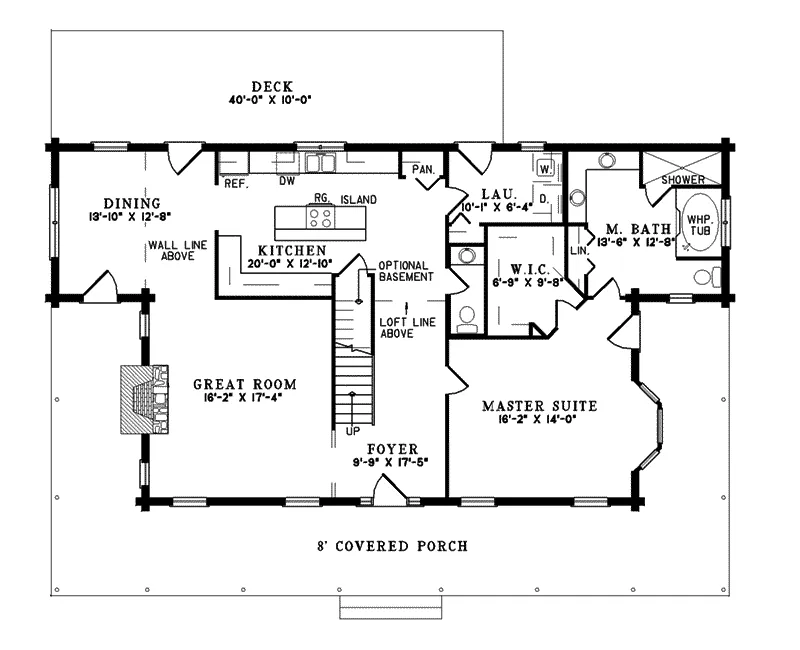 Southern House Plan First Floor - Pioneer Park Rustic Log Home 073D-0028 - Shop House Plans and More