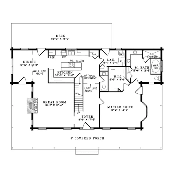 Southern House Plan First Floor - Pioneer Park Rustic Log Home 073D-0028 - Shop House Plans and More