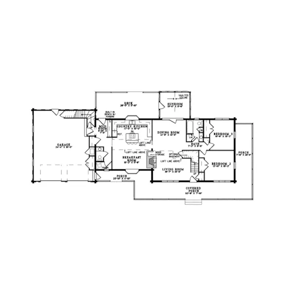 Country House Plan First Floor - Eads Creek Traditional Log Home 073D-0029 - Search House Plans and More