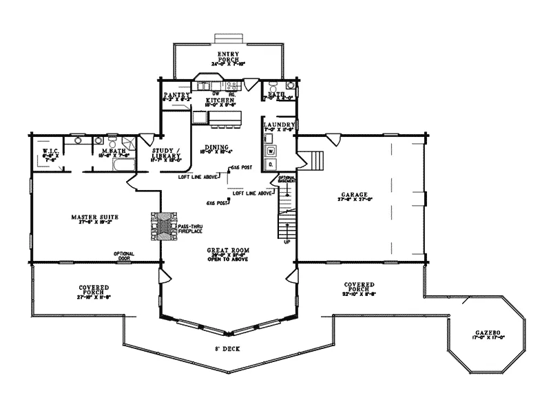 Vacation House Plan First Floor - Salmon Bay Luxury Log Home 073D-0030 - Shop House Plans and More