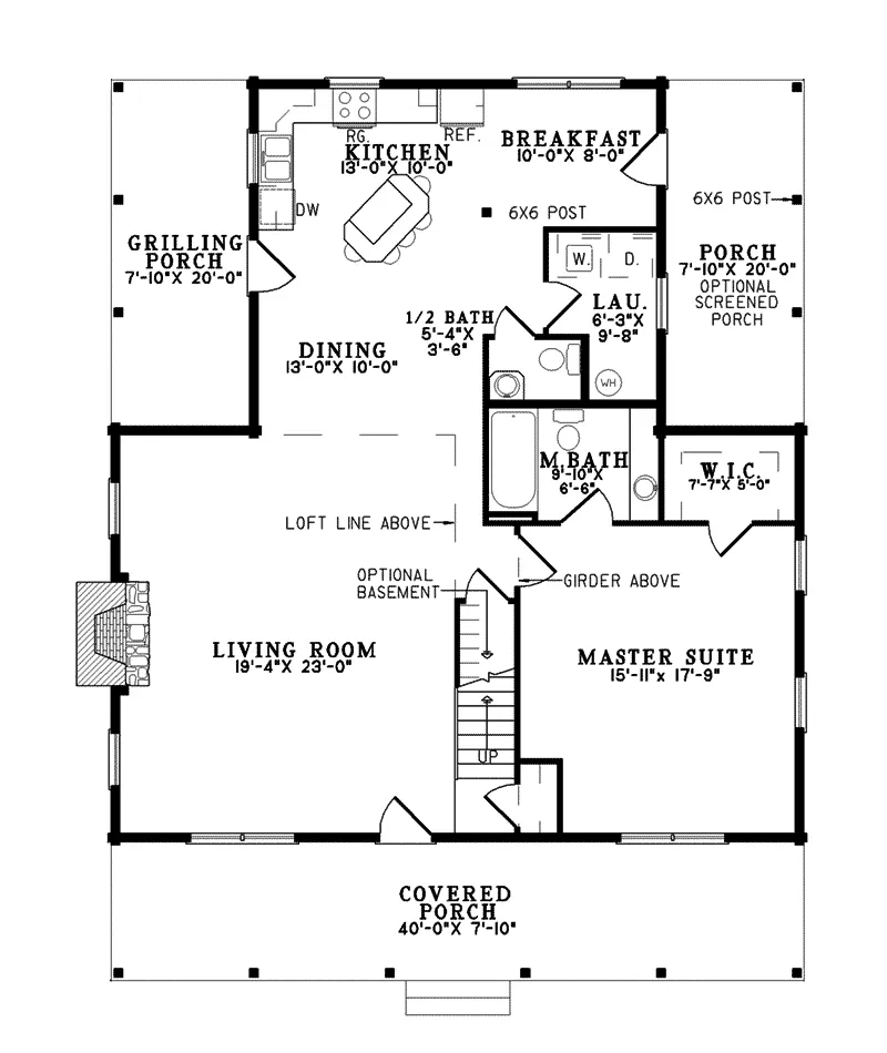 Log House Plan First Floor - Eagle Ridge Log Cabin Home 073D-0034 - Search House Plans and More