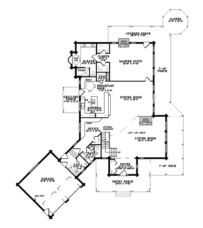 Contemporary House Plan First Floor - Montana Bay Luxury Log Home 073D-0035 - Shop House Plans and More