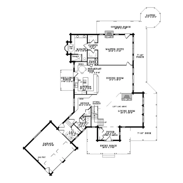 Vacation House Plan First Floor - Montana Bay Luxury Log Home 073D-0035 - Shop House Plans and More