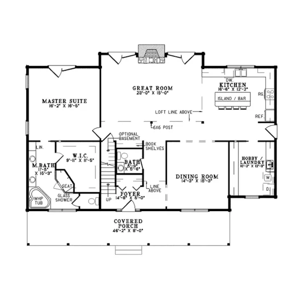 Cabin & Cottage House Plan First Floor - Yellowstone Point Log Home 073D-0036 - Shop House Plans and More