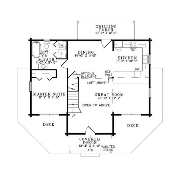 Country House Plan First Floor - Campbell Creek Log Home 073D-0037 - Search House Plans and More