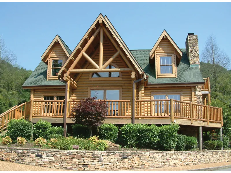 Grand Log Home With Broad Deck And Open Design