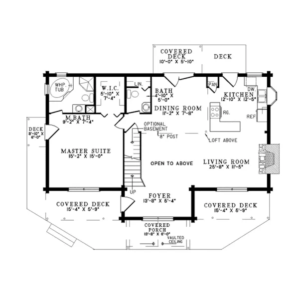 Log House Plan First Floor - Alpinecrest Mountain Log Home 073D-0039 - Search House Plans and More