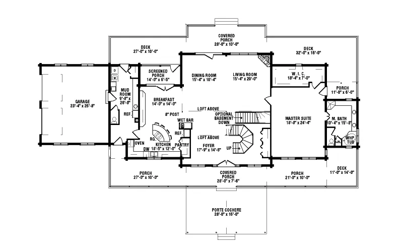 Traditional House Plan First Floor - Amherst Terrace Luxury Log Home 073D-0040 - Search House Plans and More
