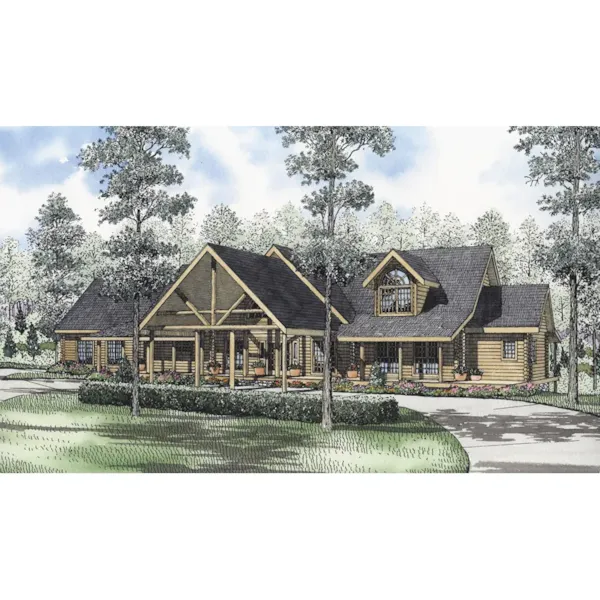 Sprawling Log Home With Angled Beams 