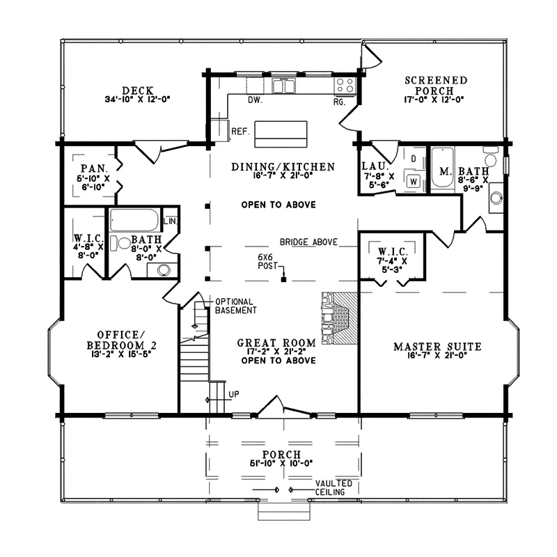 Log House Plan First Floor - Canoe Point Vacation Log Home 073D-0041 - Search House Plans and More