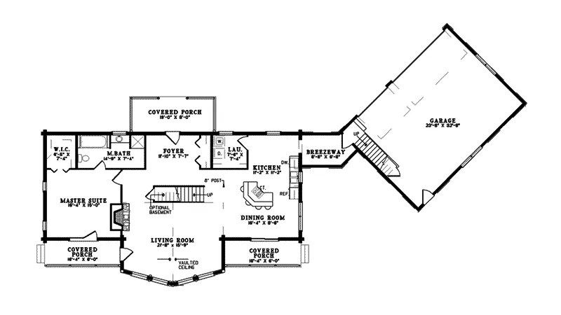 Acadian House Plan First Floor - Canyon Bluff Rustic Log Home 073D-0044 - Search House Plans and More